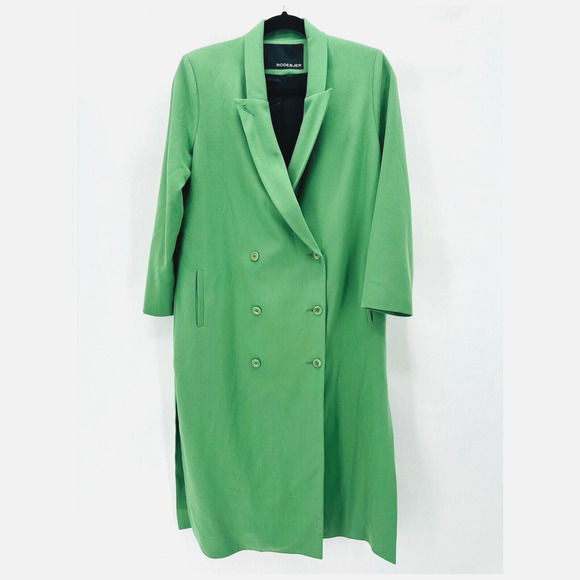 Rodebjer Voulana Coat Double Breast Size S Kelly Green Side Slits City Business